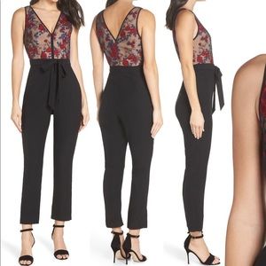 NWOT Classy & Elegant Jumpsuit! Harlyn Black & Red Jumpsuit Floral Embroidered